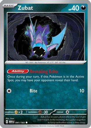 Zubat - 041/165 - Reverse Holo Common - Scarlet & Violet 151 - Pokemon - NM/M - Picture 1 of 1