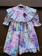 Vintage Little Princess Floral Dress Large White Eyelet Collard Girls Size 3