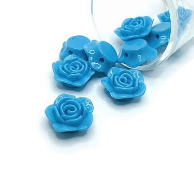 Aqua Blue Chunky Rose Flower Beads, 20x20mm - US Seller