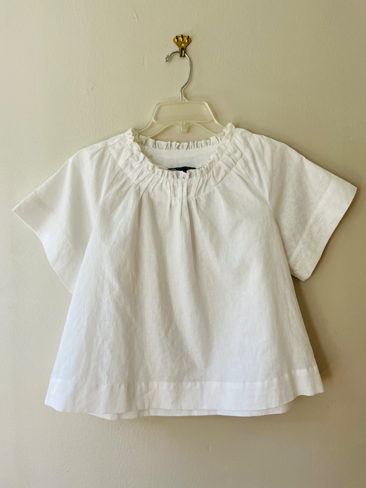 Saks Fifth Avenue Sz S June Puff Sleeve Flare Crop Top Linen Blend Blouse