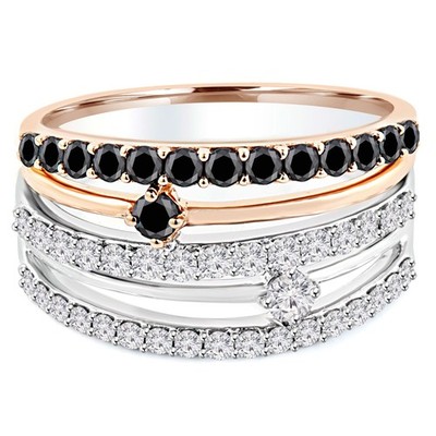Runder bicolor Ring 0,8 ct schwarzer Diamant 14 K bicolor Gold