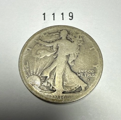 1916 S Liberty Walking Silver Half Dollar US 50c 90% Silver Coin