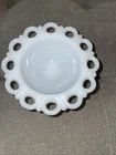 Vintage Original Milk Glass Open Work Lace Compote/Footed Bowl 3.375" x 5" 1920s