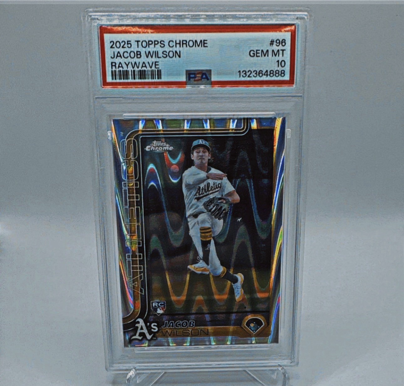 Jacob Wilson 2025 Topps Chrome RayWave Refractor #96 Rookie PSA 10 Athletics