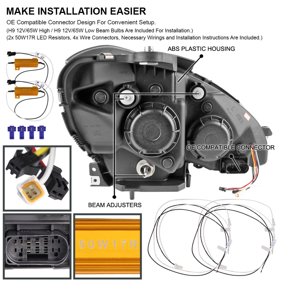 Fits 2012-2014 Mercedes-Benz W204 C250 C300 Projector Headlights LED Switchback - Изображение 4 из 4