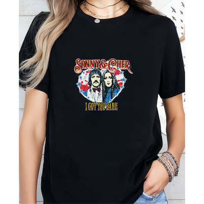 Sonny & Cher ''I Got You Babe'' Vintage Style Unisex Short Sleeve T-Shirt, Black