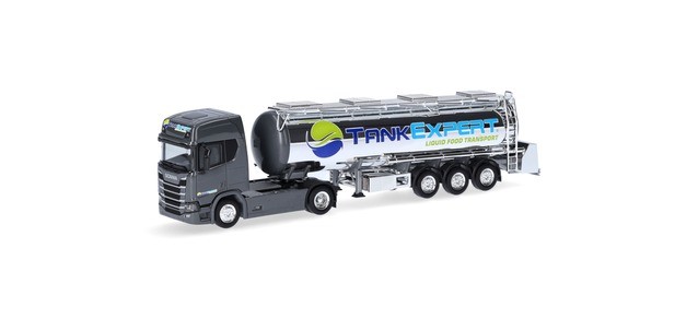 Herpa 316514 - 1:87 Scania CR20 HD Food Chrome Tank Semi-Trailer ""Tank Expert""
