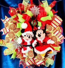 Mickey and Minnie Mouse Christmas Wreath Large 24" Red & Green Front Door Decor