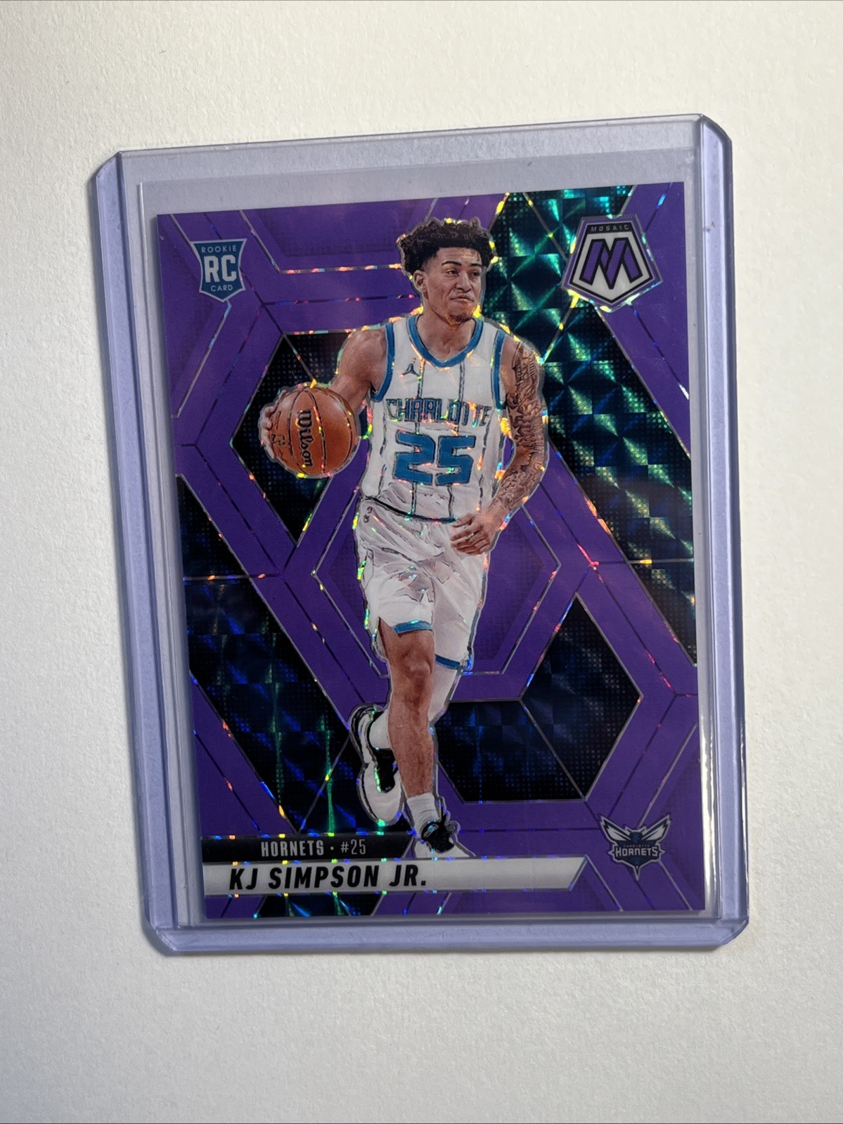 2024-25 Panini Mosaic Fluorescent Purple /249 Prizm KJ Simpson Jr #239 Rookie RC