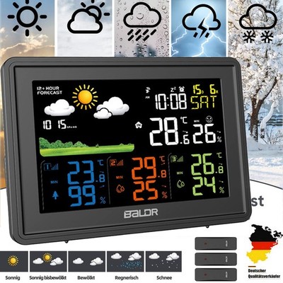 Wetterstation Funk Mit Farbdisplay Thermometer Innen-Außensensor Digitale Wecke