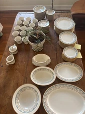 Japanese Dinner Set Noritake, Ivory China, gold and light blue 