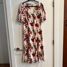 Reformation Beechwood Floral Midi Dress White Button Tie Short Sleeve Sz 10