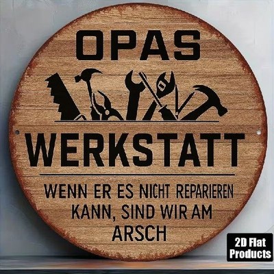 Blechschild rund Opas Werkstatt Nostalgie Vintage Metallschild TEL4601