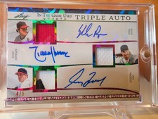 Leaf In The Game Used Triple Patch Auto Nolan Ryan Randy Johnson Greg Maddux 4/5