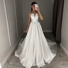 Simple Strapless Wedding Dresses A Line Satin Pleat Sleeveless Sweep Train Bride