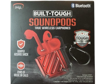 Ihip Built-Tough Sound Pods True Wireless Earphones (Red) New In Box