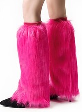 Fur Leg Warmers Faux Fluffy Warmers, Fuzzy Over Boot 15.7, Pink