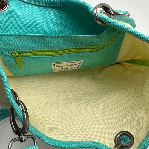 NIB Thirty One Canvas Crew Mini w/ Mini Zipper Pouch -Natural Turquois - Picture 11 of 14