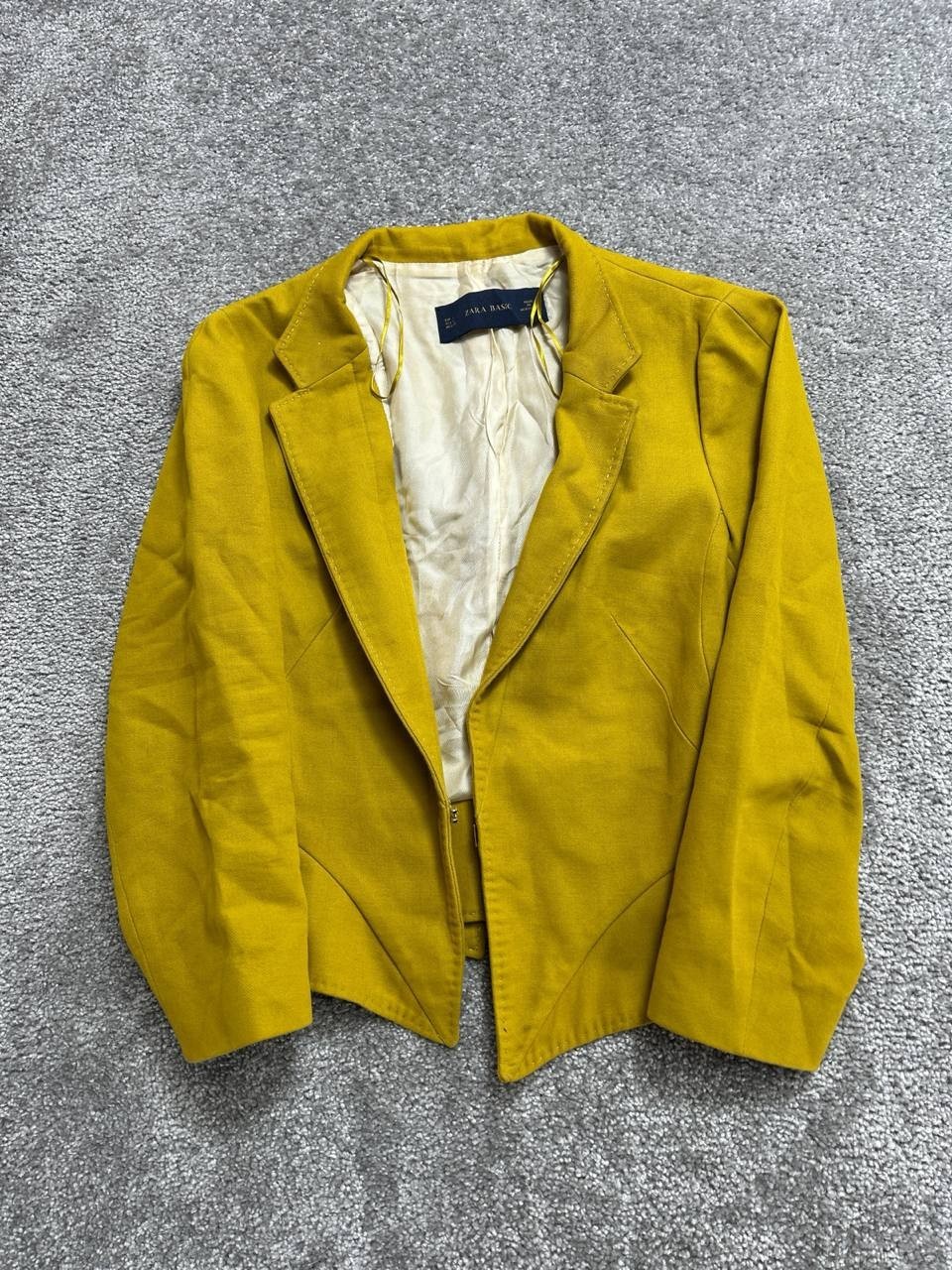 Zara Basic Blazer Jacket Womens Large Yellow Cott… - image 2