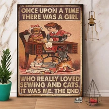 Sewing There Was A Girl Who Really Loved Sewing And Cats Paper Poster No Fram...