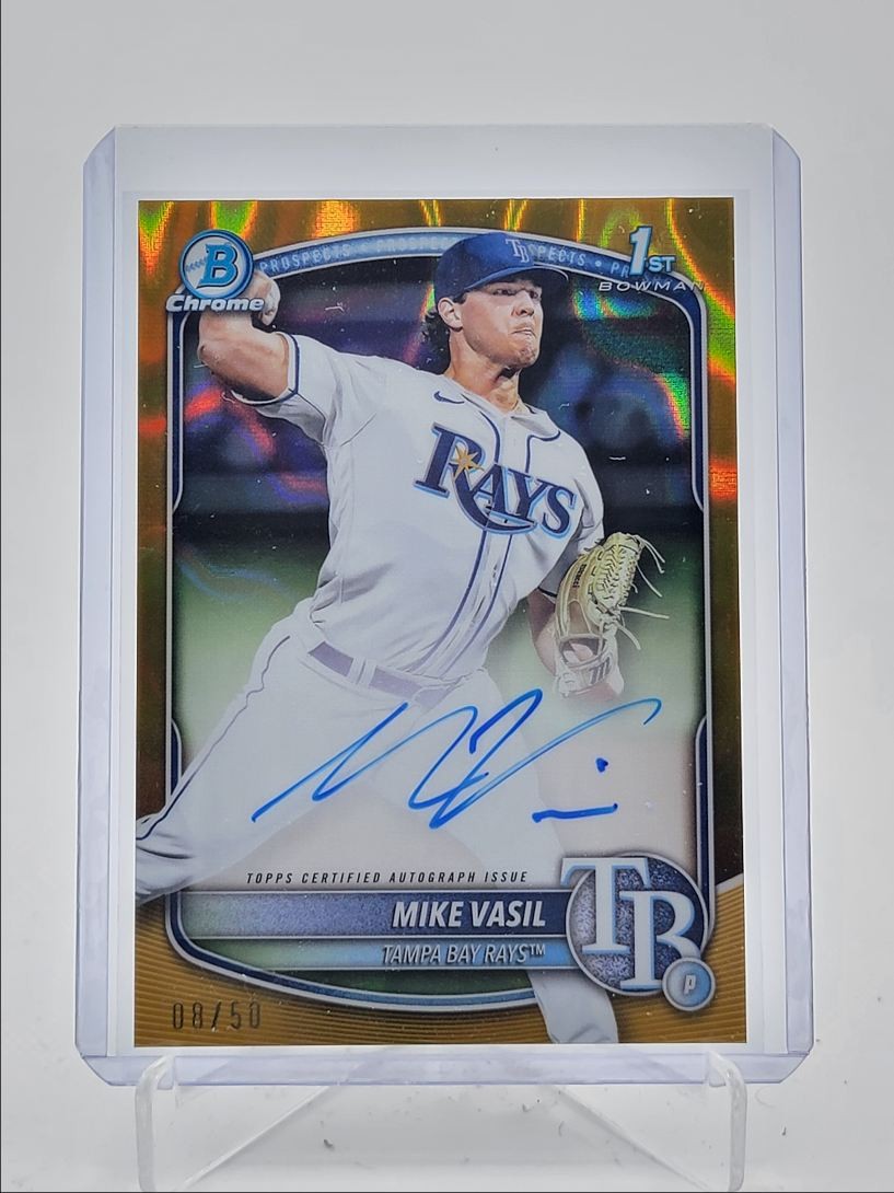 MIKE VASIL 2025 BOWMAN CHROME 1ST GOLD LAVA REFRACTOR AUTO /50 Q3967