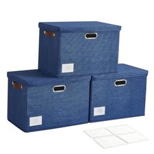 17" Large Collapsible Storage Bins with Lids, Stackable Closet Organizers Navy