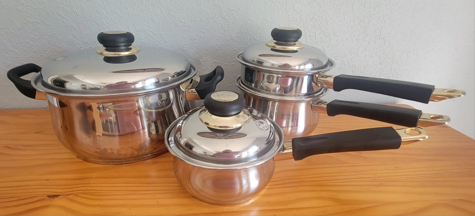 Amway Queen Cookware Set of 3 Steamer Lids Stainless Steel VTG Free Shipping
