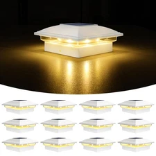 12-Pack Solar Post Cap Lights – Waterproof White, Fits 4x4-6x6 Posts, Warm White