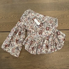 Anthropologie Love The Label One Balloon Sleeve Floral Peplum Blouse XS NWT