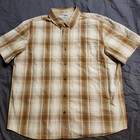 Carhartt Short Sleeve Button Down Cotton Tan Plaid Shirt Size 2XL Relaxed Fit