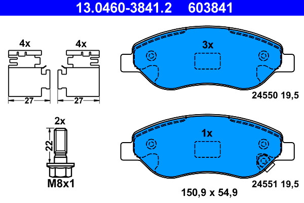 Front ATE 13.0460-3841.2 Brake Pad Set, disc brake for OPEL,VAUXHALL