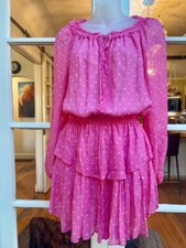 Loveshack Fancy popover tiered babydoll Mini Dress Hot Pink Cherry - Size Small