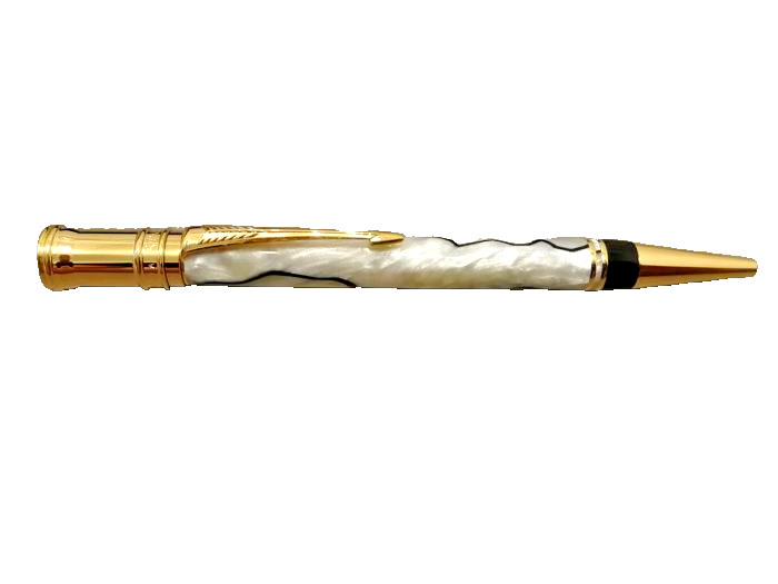 Parker Duofold Ballpoint Pen Pearl & Black & Gold In Box