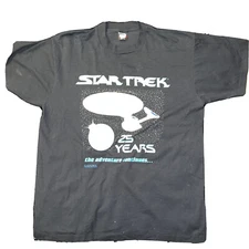 Vintage 1991 Star Trek 25 Years Anniversary Mens Black T-Shirt Size XL