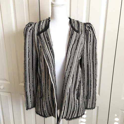 LoveShackFancy Siena Jacket Size 6 Black Cream Textured Frayed Chiffon Trim - Picture 1 of 11