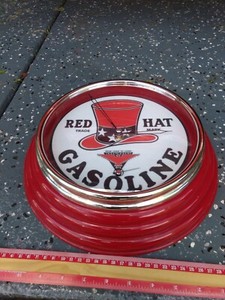 VINTAGE RED HAT GASOLINE WALL CLOCK. MANCAVE, GARAGE, ART WORK GAS. REDHAT