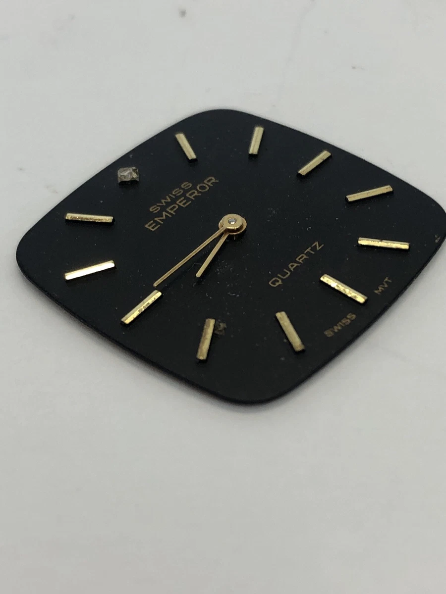 Swiss Emperor Quartz Watch Face Square Shape Black Gold Numerals And Hands