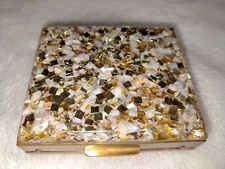 Saks Fifth Ave Powder Compact Glitter Confetti Pad Mirror Lucite S. F. Co. VTG