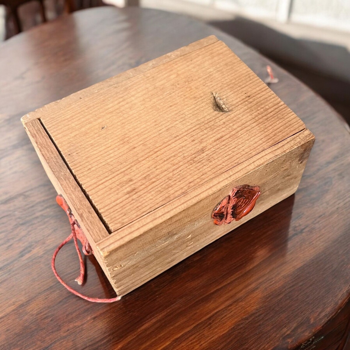 Antique French Wood Postal Box Sliding Lid Wax Seal Early 1900s