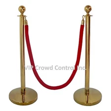 ROPE STANCHION SET, 2 CROWN POSTS IN GOLD S.S & 1 ROPE, DOMED BASE