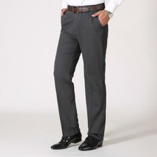 Men 100 Cotton Office Trouser Straight Leg Casual Formal Smart Pants Solid Slim