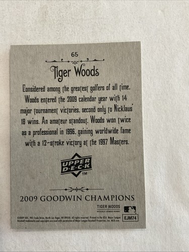 Tiger Woods 2009 Upper Deck Upper Deck PGA Tour Golf Card No. 65 ♨️E - Picture 4 of 4