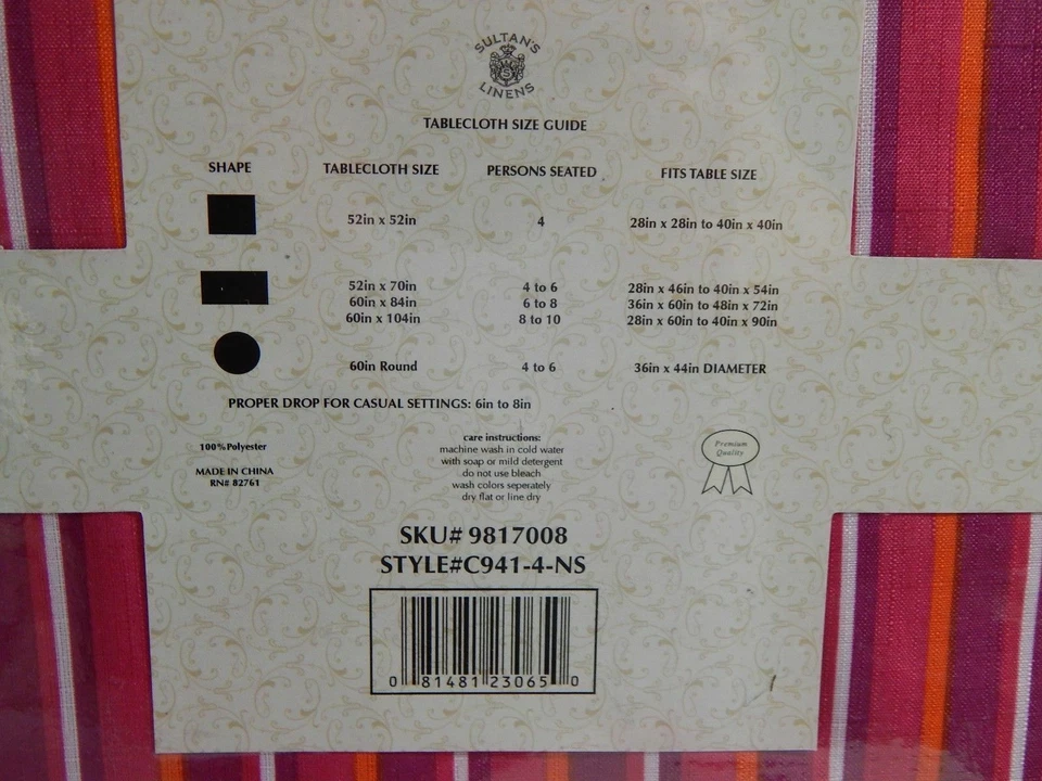 Mantel de tela Sultan's Linens 60 x 84 oblongo multicolor a rayas Foto 4 de 4