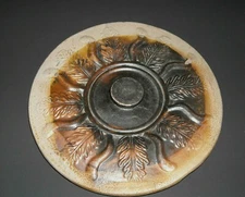 (1870 - 1895) Large 10 3/4" Elaborate Salt Glazed Stoneware Embossed Lid Pottery