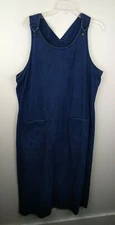 Vtg Cottagecore Casual Corner Dress 16 Denim Prairie Modest Pinafore Maxi