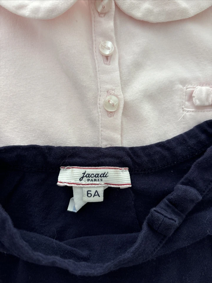 Lote de 2 Camisetas JACADI Paris Algodón Niña Talla 6 Azul Marino Rosa Mangas Largas Foto 2 de 4