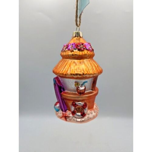 Tiki Beach Hut Glass Christmas Ornament St Nicholas Square Surfing Summer NEW - Picture 1 of 3