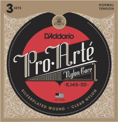 D'Addario EJ45-3D - normal tension - 3-er Pack Saiten für Konzertgitarre