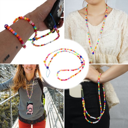 Rainbow Glass Mobile Phone Rope Women's Miss Bead Chain Colorful Strap Holder - 第 5/12 張圖片