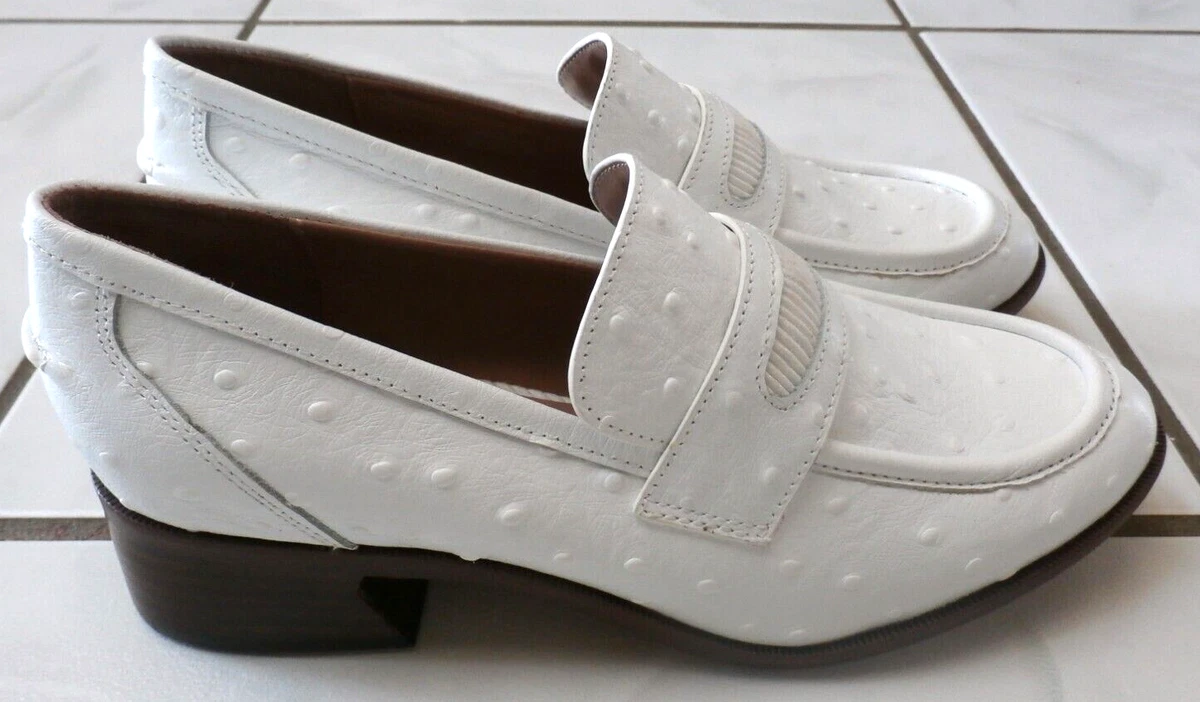 ZAC ZAC POSEN Womens White Wayne Block Heel Slip On Leather Heeled